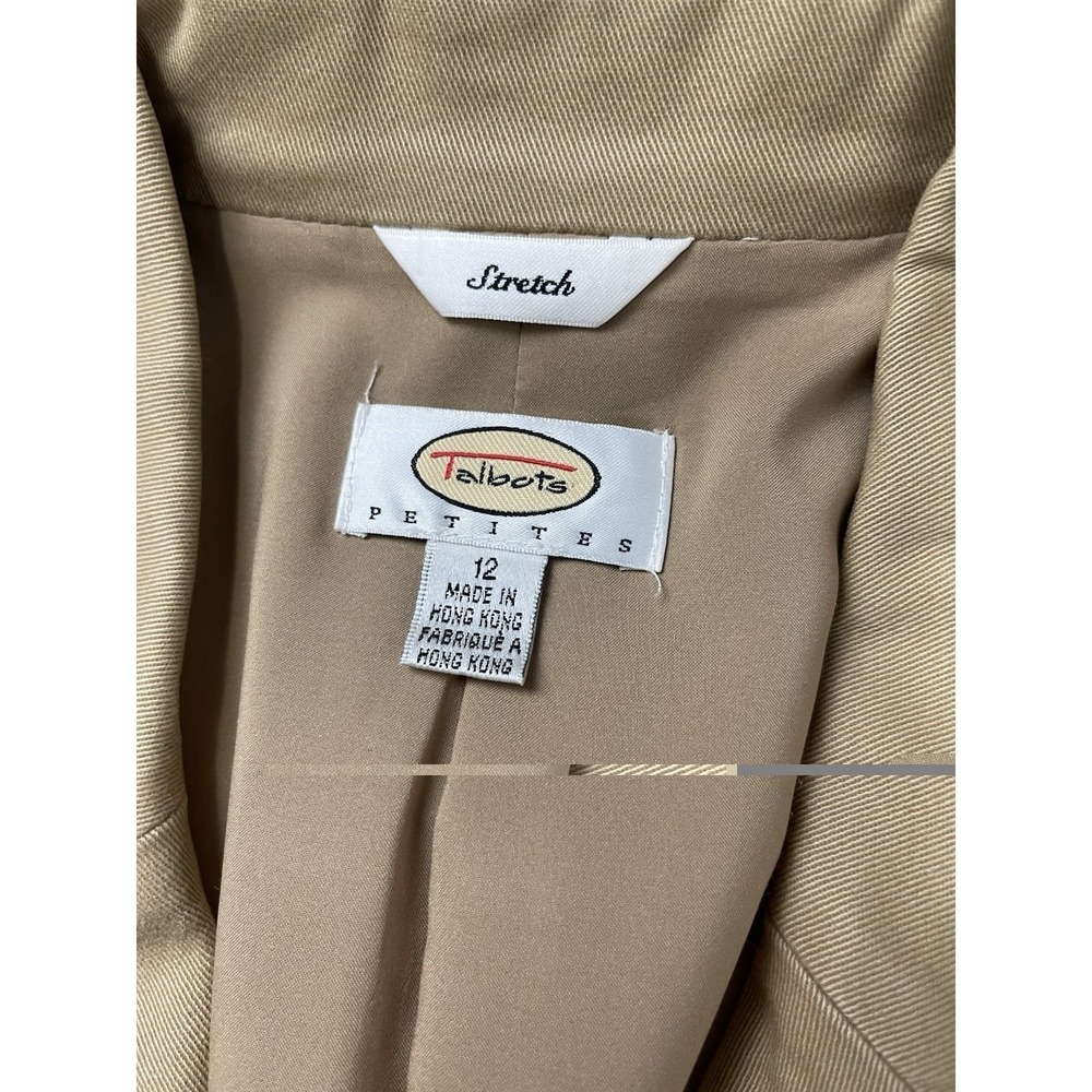 Talbots Petites Womens Khaki Tan Cotton Stretch Blazer Jacket Size 12P Utility - Picture 4 of 12